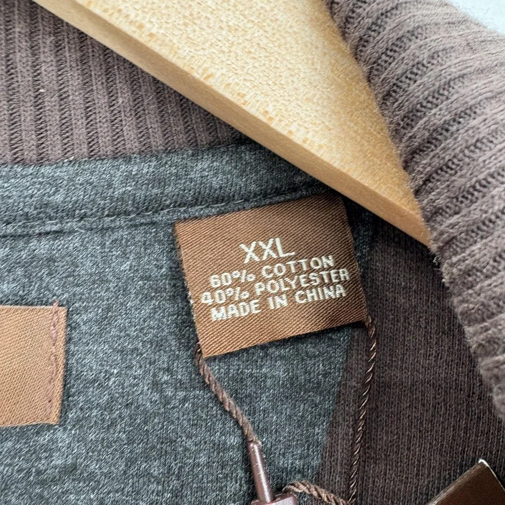 Perry Ellis Sweater Mens 2XL Brown Cotton Blend 1/4 Zip Collared Pullover Pocket - Picture 5 of 13